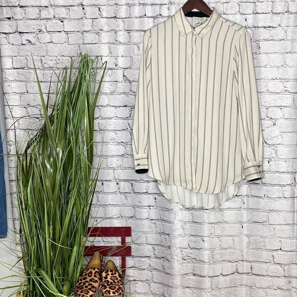 Rachel Zoe Oversized Button Down Hi-Low Striped Shirt M - Picture 1 of 16